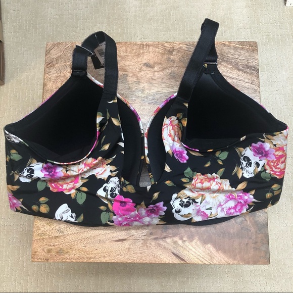 Torrid BLACK SKULL FLORAL FRONT CLASP T-SHIRT BRA - Picture 8 of 15